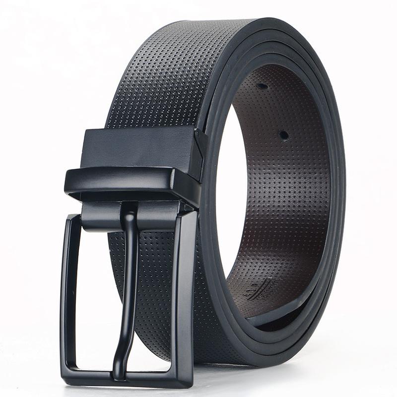 

Belts Leather Pin Buckle Belt Mens Double Sided Available Casual Fashion Rotary Luxury, Black