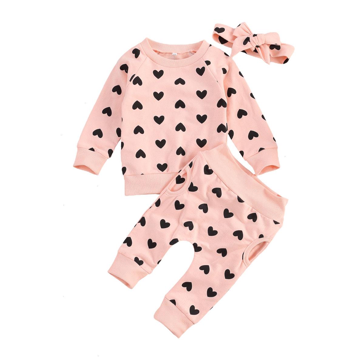 

Children Baby Girls 2pcs Clothes Set Heart Printing Round Neck Long Sleeve Trousers Kids Pocket Pants For Toddler, As picture
