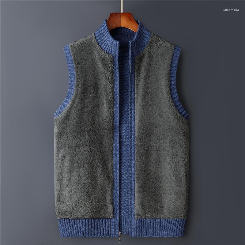 

Men's Vests Winter 2022 Vest Men Sweater Zipper Warm Thick Male Cardigan Clothing Fleece Wool Liner Sleeveless Jackets Vintage Black Red Kar, 8303 black