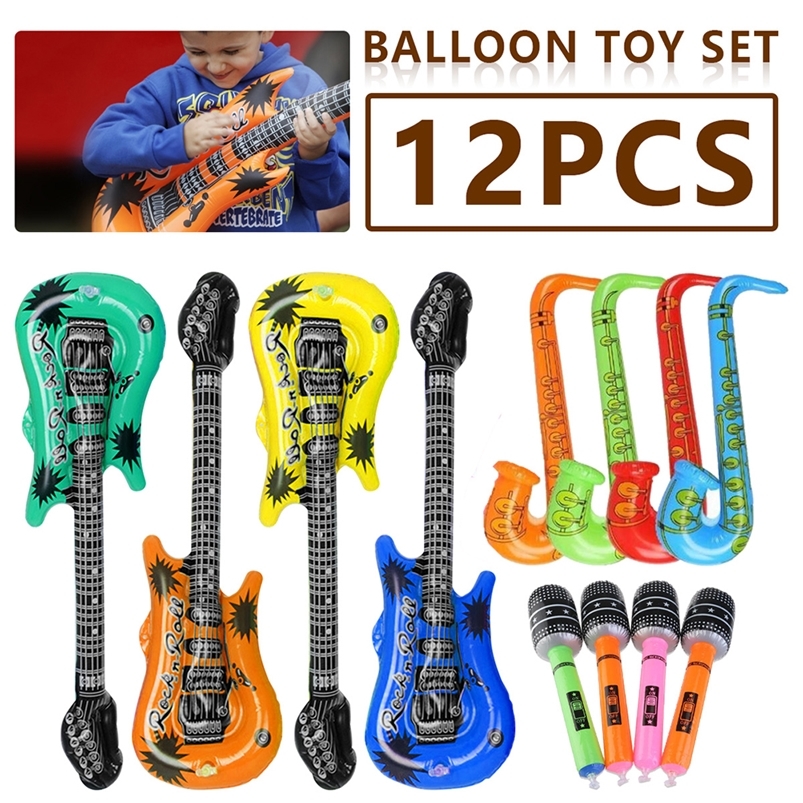 

12 pcs Children's Pvc Inflatable Guitar Balloon Musical Instrument Toy Microphone Guitar Saxophone Radio Lute Party Props Gift 220713