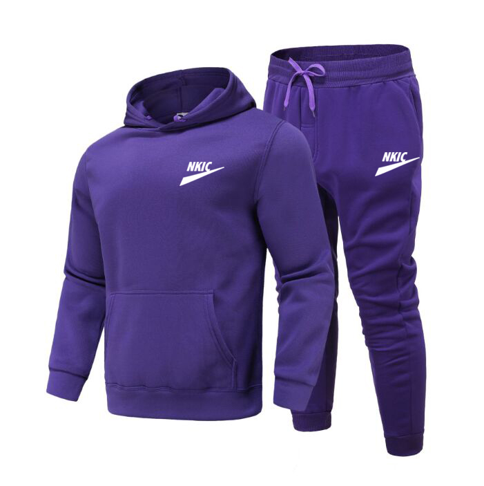 

2022 Fashion brand LOGO Men's Tracksuit Set Fleece Hoodie Pant Thick Warm Sportswear Hooded Track Suits Male Sweatsuit, Black