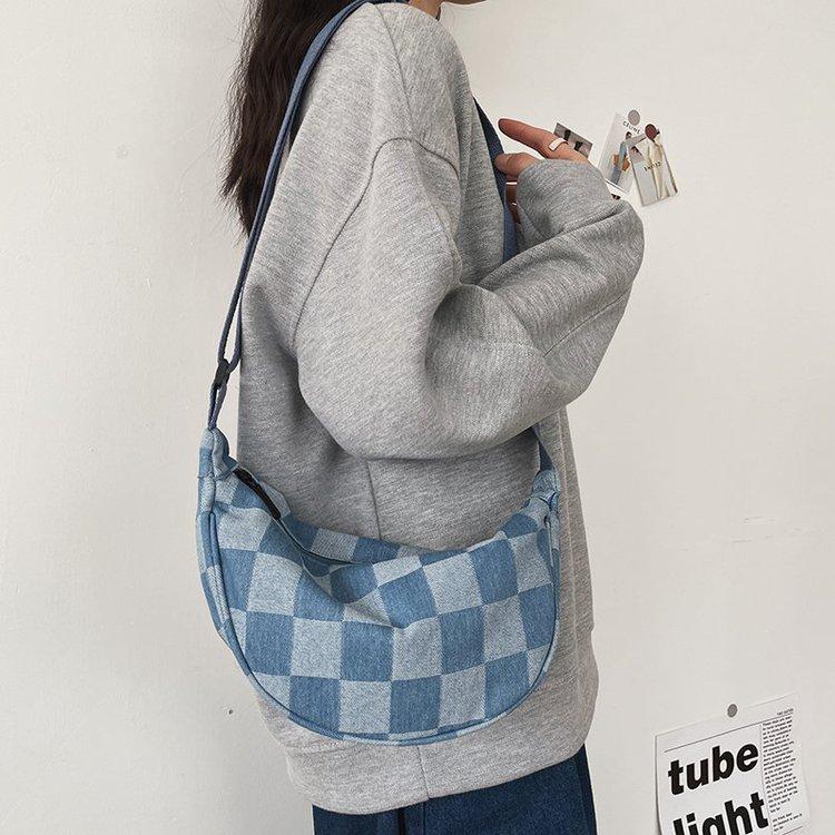 

Evening Bags Fashion Canvas Shoulder For Women Hobos Casual Crossbody Bag Purse Vintage Solid Color Messenger Handbag Bolsa Feminina, Blue