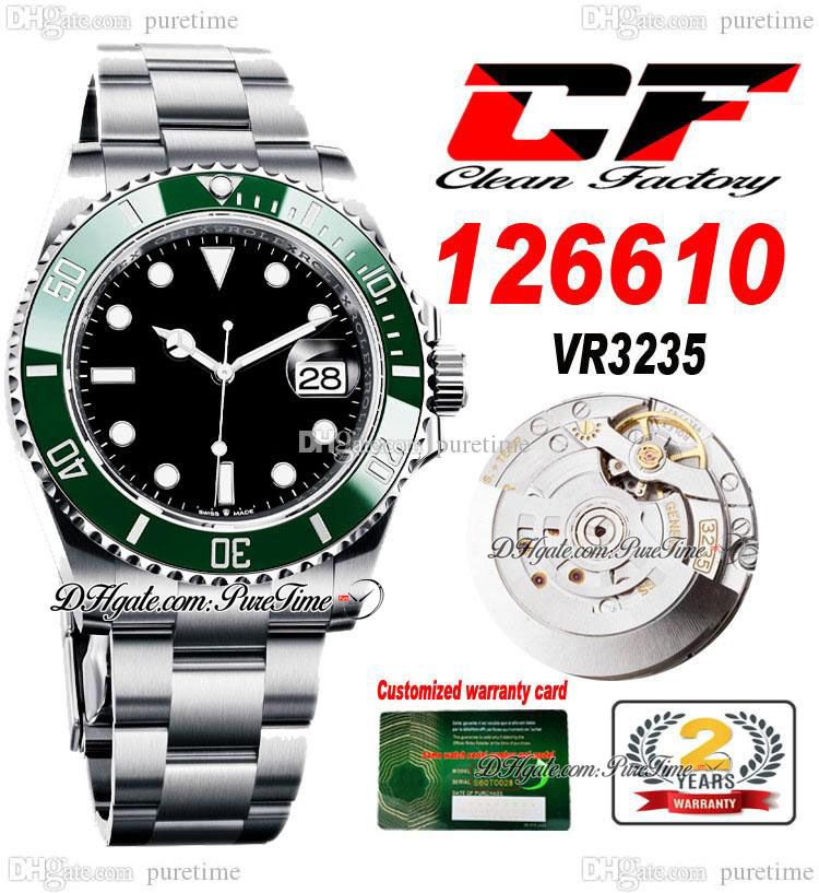 

Clean Factory CF Kermit 41mm VR3235 Automatic Mens Watch Green Ceramic Bezel Black Dial Stick Markers 904L Oystersteel Bracelet Super Edition Watches Puretime B2, Customize enhanced waterproofing service