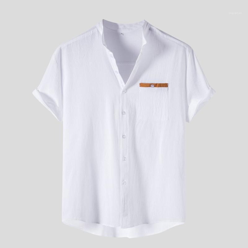 

Men's Casual Shirts Shirt Daily Solid Short Sleeve Button Pocket Stand Collar Men Clothing Cardigan Camisas De Hombre 2022