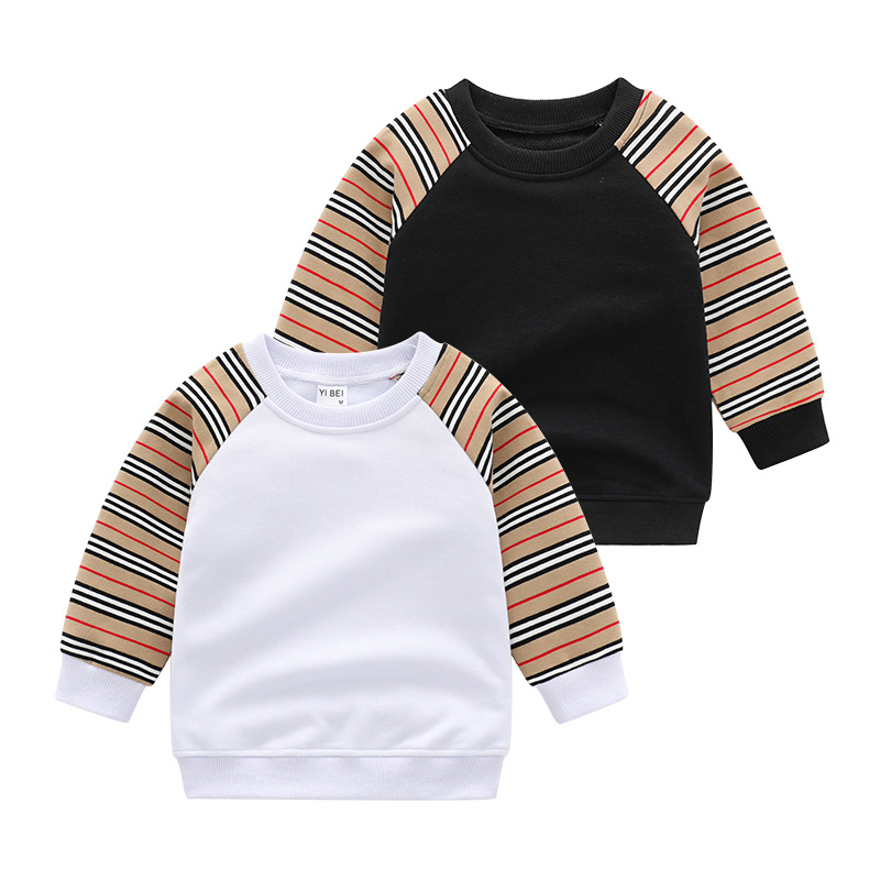 

Designer kids sweatshirt fashion boys splicing stripe long sleeve pullover girls casual jumper spring children cotton tops Q5520, Black