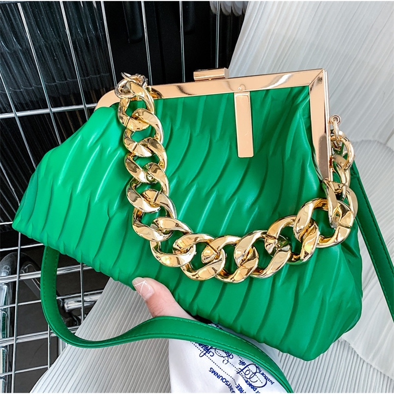 

Vintage Pleated Evening Party Clamp Clutch Summer Luxury Brand Leather Women Designer Handbag Trendy Shoulder CrossBody Bag 220527, White