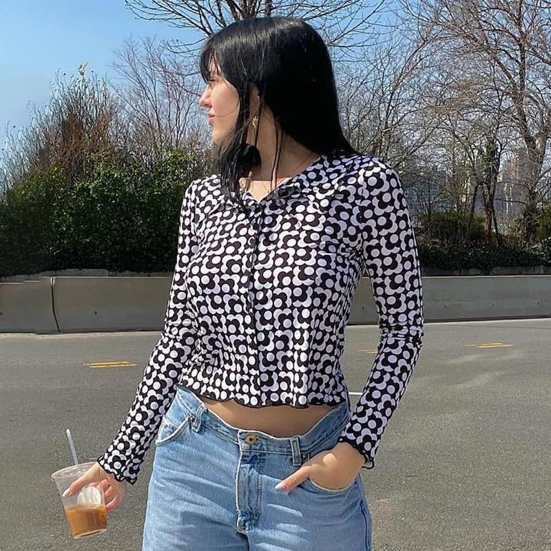 

Women' Blouses & Shirts 2022 Long Sleeve Women Summer Autumn Lapel Button Down Sexy Shirt Floral Print Slim Fit Crop Tops Blouse Female, Black