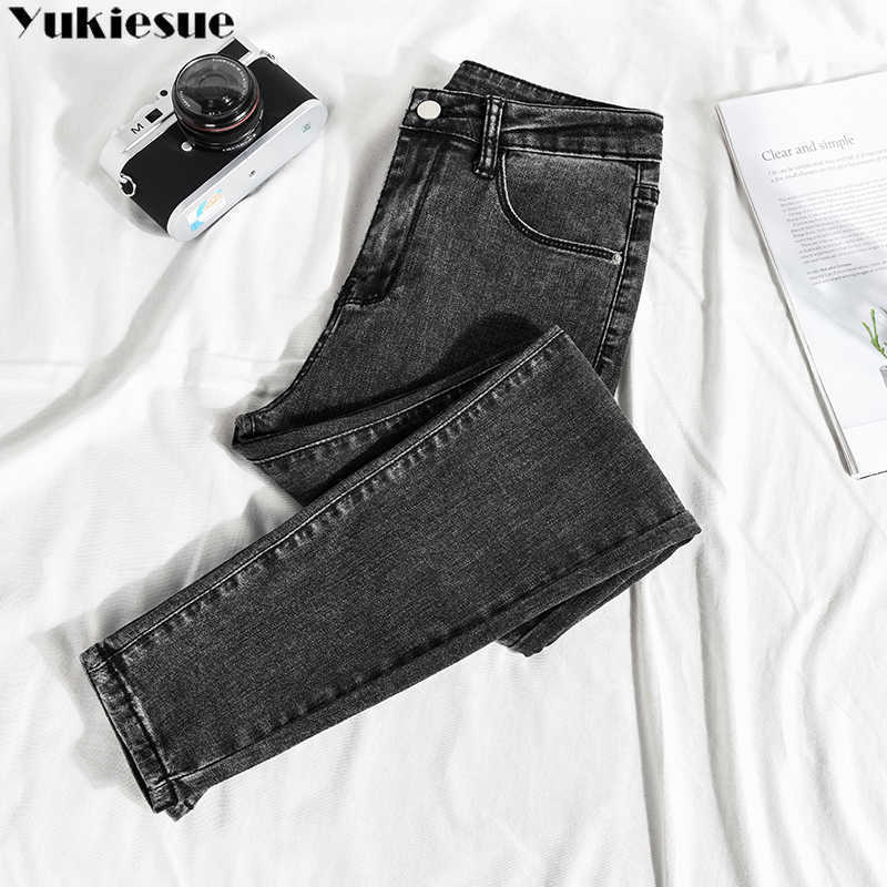 

Band Jeans Female Denim Pants Black Color Womens Donna Stretch Bottoms Skinny For Women Trousers plus size 210608, Dark gray