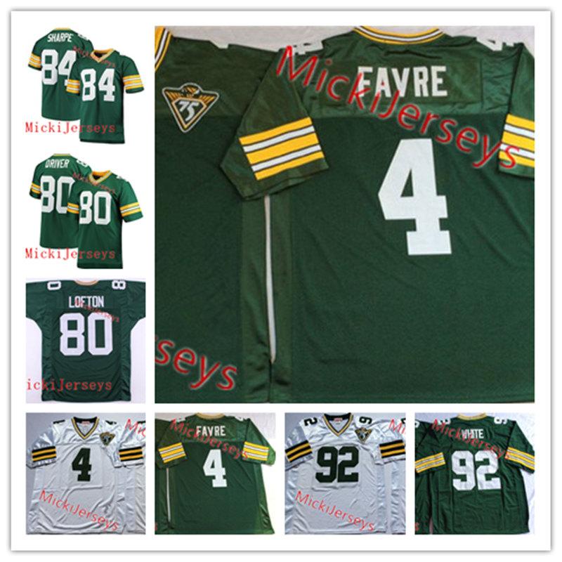 

Mens #4 Brett Favre Vintage Football Jersey Stitched #80 james lofton #80 Donald Driver #84 Sterling Sharpe #92 Reggie White Jersey -3XL