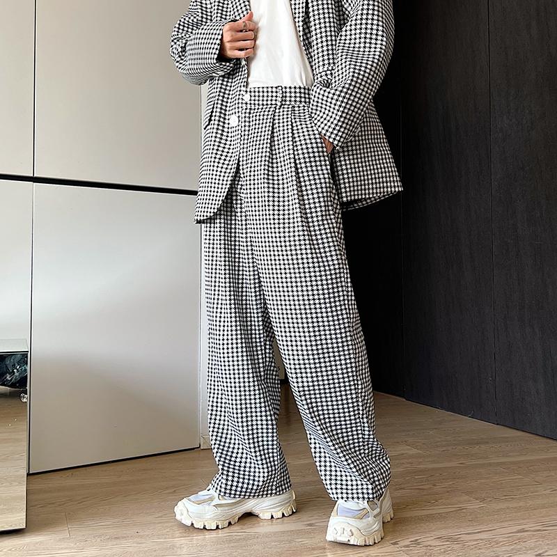 

Men's Suits & Blazers Men White Black Plaid Loose Casual Vintage Fashion Wide Leg Suit Pants Male Korean Streetwear Houndstooth Trousers Par, Pant