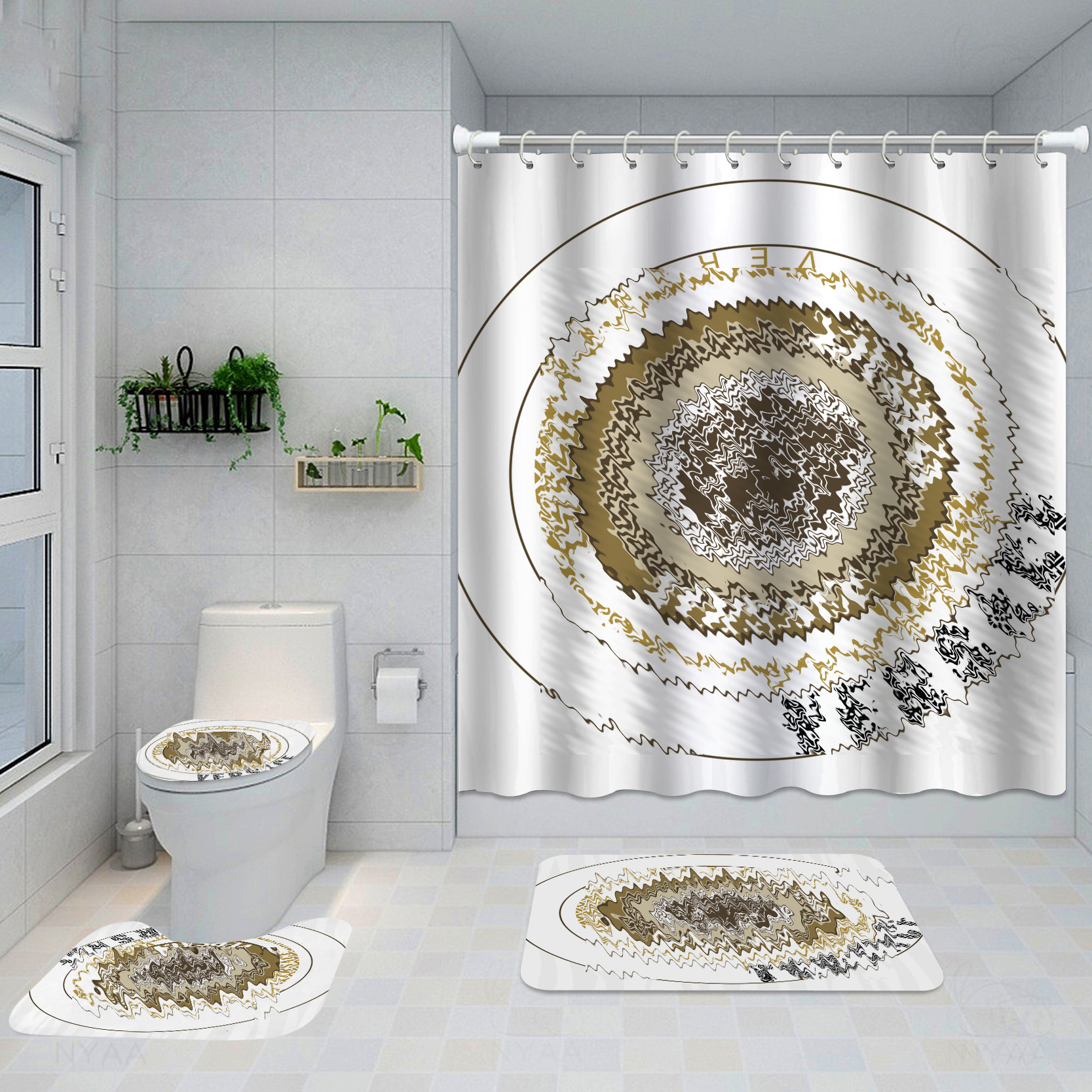 

luxury Shower Curtain Bathroom Curtain Rug 4PCS Sets Toilet Cover Mat Set Bath Decor