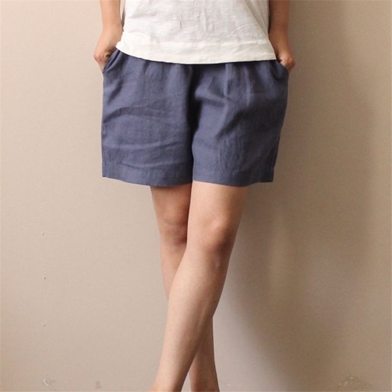 

Johnature Women Shorts 5 Colour Elastic Waist Summer Casual Women Shorts Pockets Loose Brief Linen Y200403, Blue purple