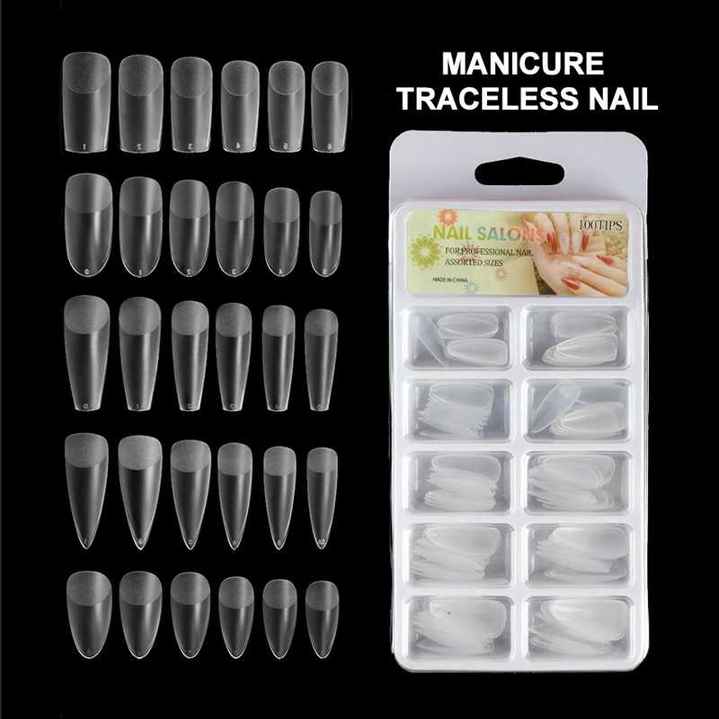 

False Nails Pcs/Box Traceless Thin Frosted Grinding Almond Water Droplet Oval Square T-shaped Half/Full Stick NailsFalse, Oval nail