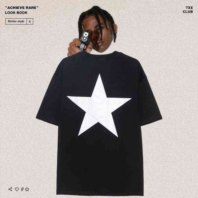 Fashion Essentials Designer Couples t shirts Feel Double Line Five Pointed Star Print Fog Loose High Street Men's and Women's Short Sle