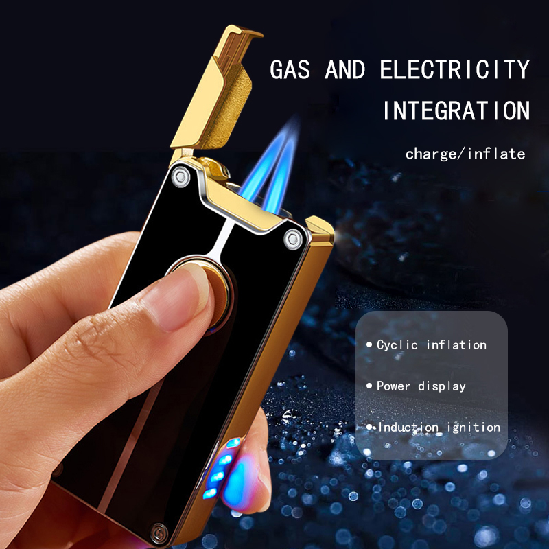 

New Windproof Metal Electric Pipe Cigar Lighter USB Double Jet Gas Lighter Torch Turbo Lighter Butane Refill Chargeable Gadgets fo3145