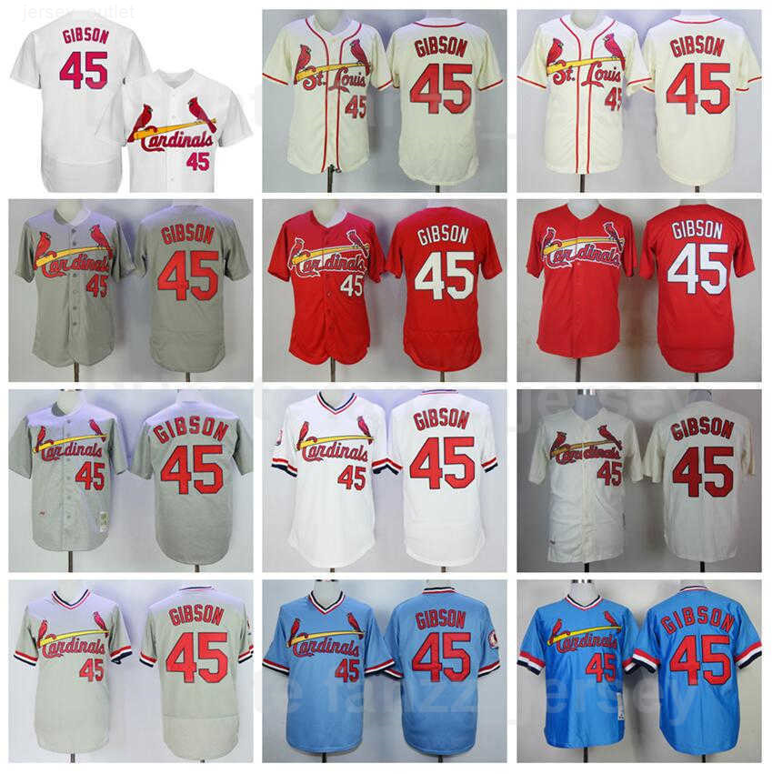 Retro Baseball 45 Bob Gibson Jerseys Man Cooperstown Pullover Retire Red White Blue Beige Grey Team Color All Stitched 1967 1979 1985 Vintage Exc