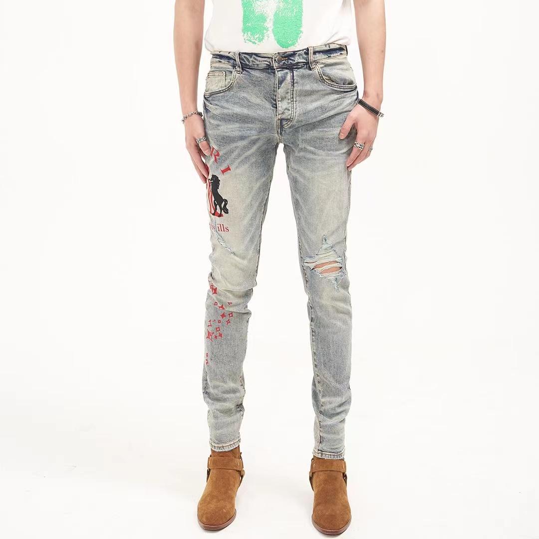 

Mens Jeans Designer Jeans Distressed Ripped Biker Slim Fit Motorcycle Bikers Denim Fashion Mans Tide Brand Dirty Yellow Mud Wash Water Hole Patch