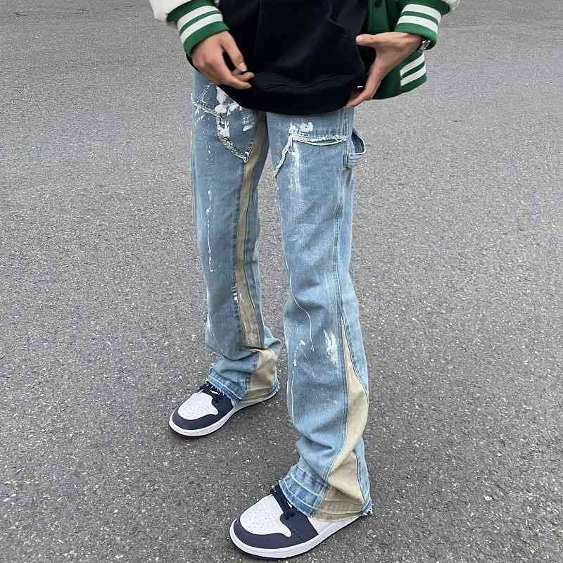 

High splash horn vibe style elastic jeans men's American street slim pants, 9001