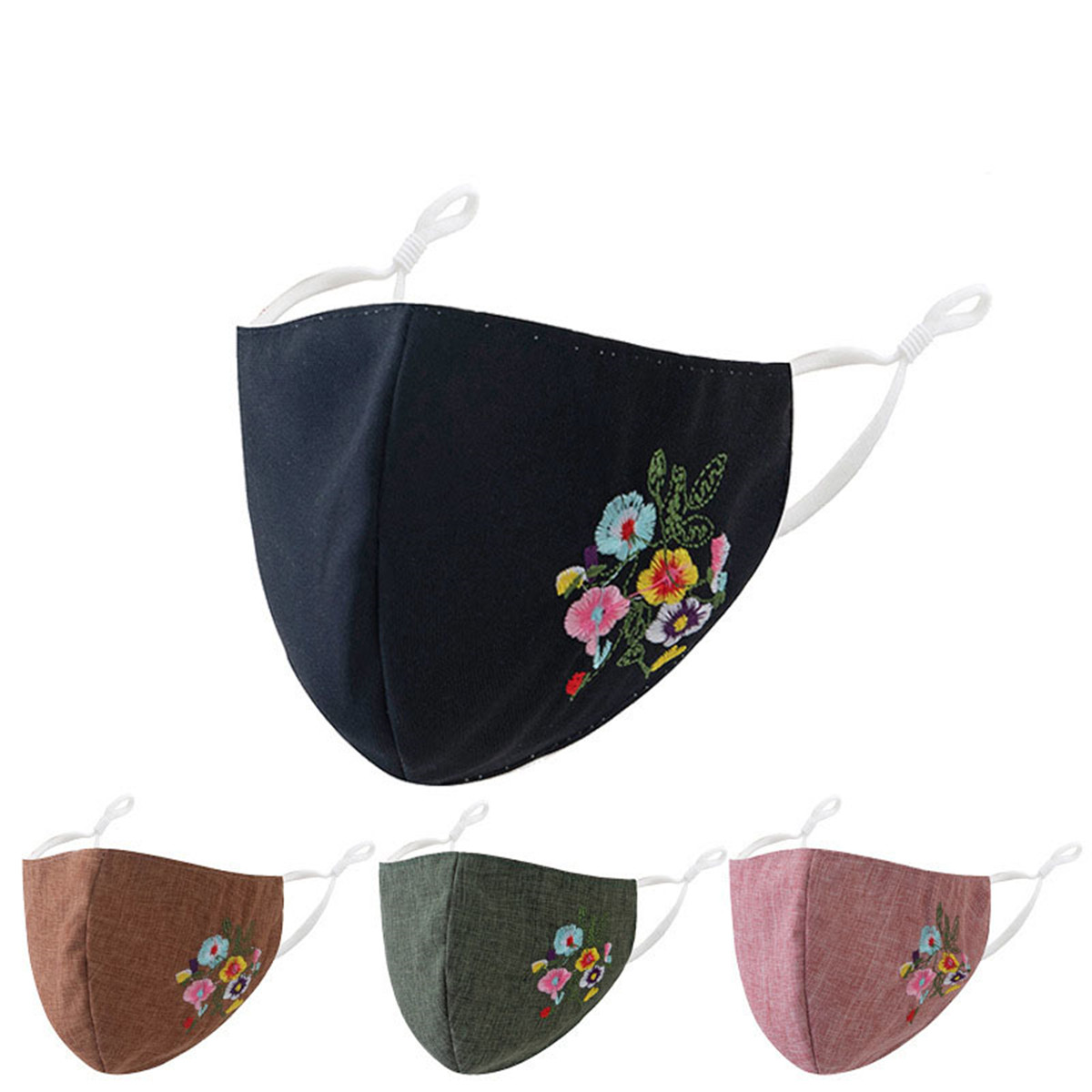 

Reusable Cloth Face Masks Flower Embroided Breathable Mask with Adjustable Ear Loops and Individually Wrap for Adult