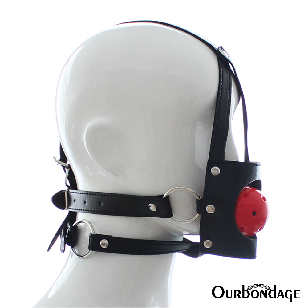 Ourbondage PU Le cuir bracelet Hollow Muzzle Gag Plastique Boule de tête Boute BDSM Masque BDSM Masque RESTRAINTES SEXY TOYS POUR COUPLES