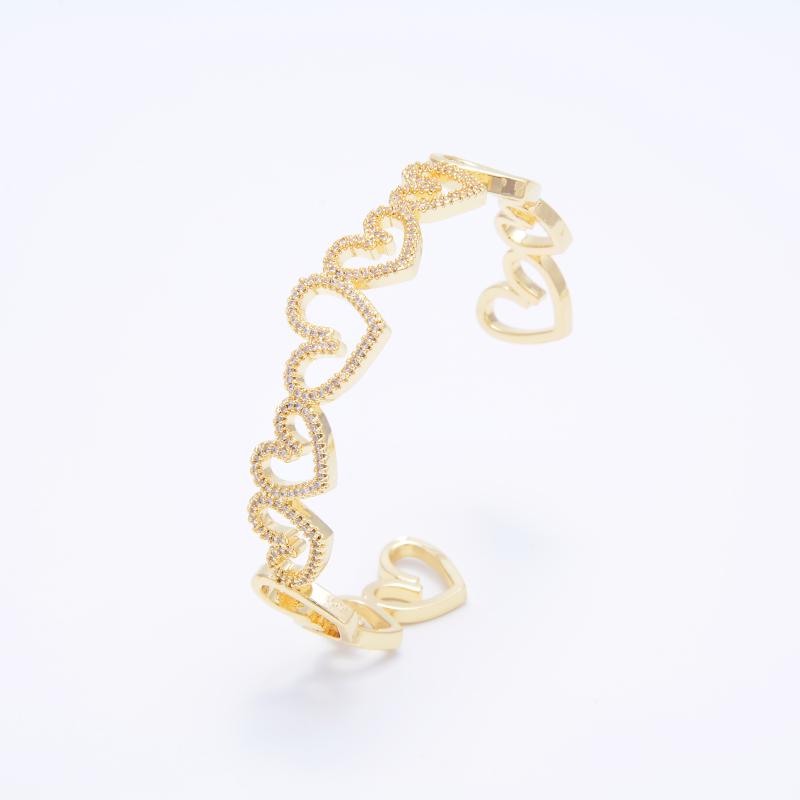 

Bangle Simple Gold Color Open Bangles For Women Pave Zircon Heart/square Shape Hollow Out Brass Bracelet Luxury Jewelry AccessoriesBangle