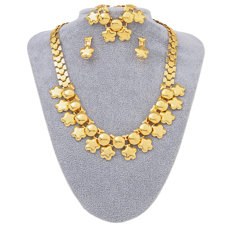 

Earrings & Necklace High Quality Dubai 2022 Gold Jewelry Sets African Bridal Wedding Luxury Bracelet Earring Set Women Birthday Party GiftEa, As pic