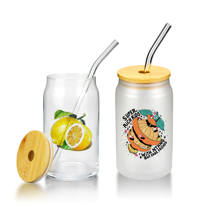 15oz Sublimation Glass Beer Mugs Bamboo Lid Straw DIY Blanks Frosted Clear Can Shaped Tumblers Cups Heat Transfer Cocktail Iced Coffee Soda Whisk-image-759981176