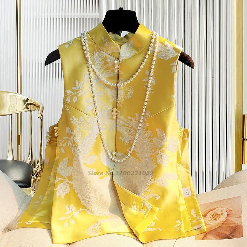 

Ethnic Clothing Qipao Women Vintage Flower Vest Coats Casual Loose National Hanfu Top Tops Elegant Oriental Tang SuitEthnic