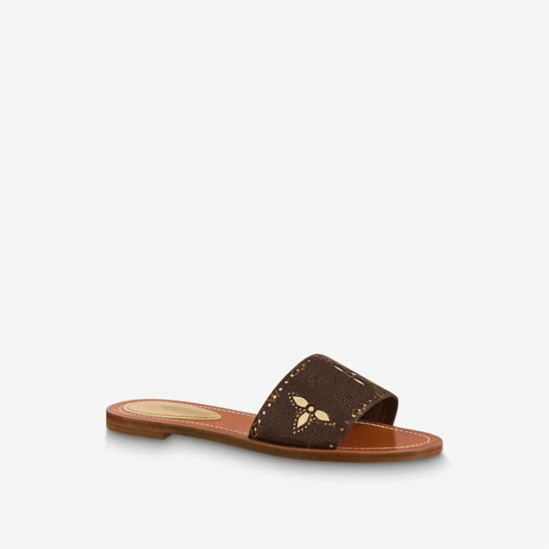 

Slippers Explosive Women's LOCK IT FLAT MULE 1A9RC5 vintage slides Flower metallic gold leather shimmering Perforated designer luxury