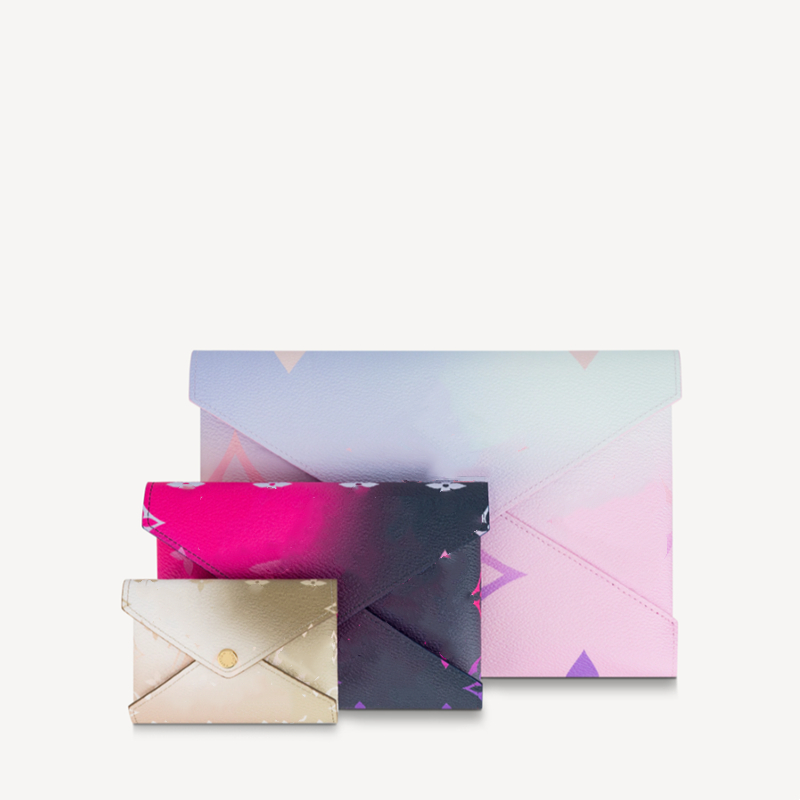 

Explosion KIRIGAMI POCHETTE M81271 Wallet envelopes features color gradation Sunrise Pastel Midnight Fuchsia Sunset Khaki Press-stud closure Counter with box, Size 15.5*11.5*0.5cm
