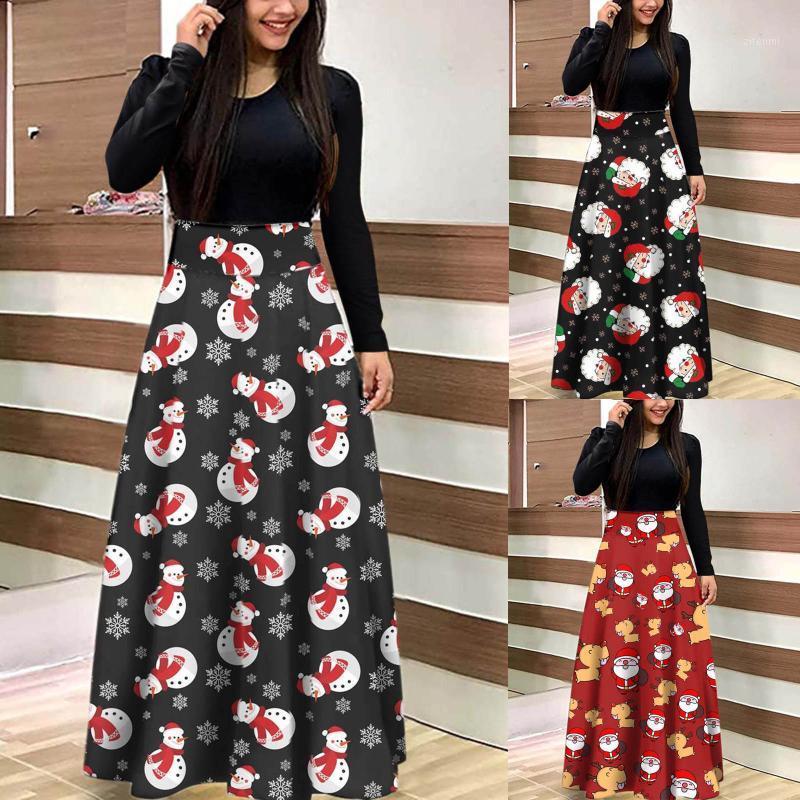 

Casual Dresses Oversized For Women 2022 Christmas Print Maxi Dress Long Sleeve Sexy Ladies Roupas Femininas, Green