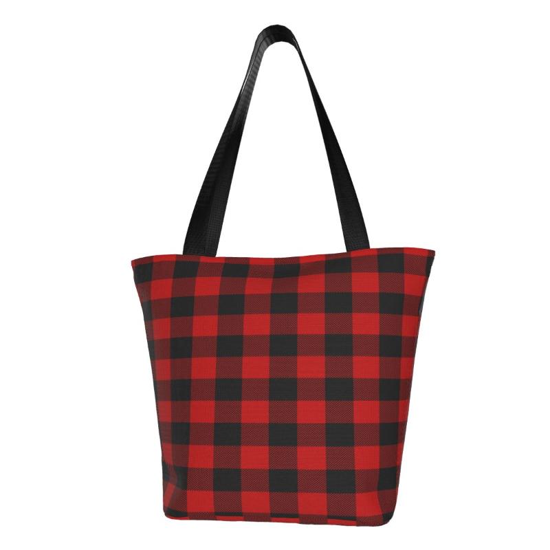 

Evening Bags Women Shoulder Bag Lumberjack Plaid Ladies Shopping Grocery Handbag Tote For GirlsEvening, Black