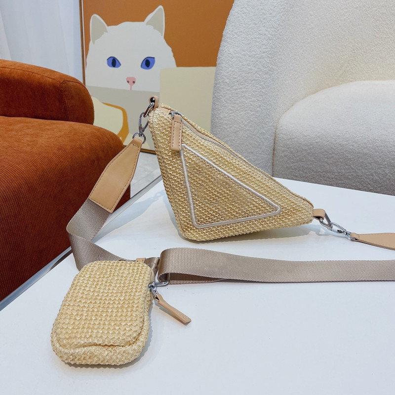 

2022 Triangle Straw Bags crochet designer bags luxury crossbody woman shoulder tote bag fashion lady purse Summer Beach Totes TWO-PIECE Top, Box(could get damaged)