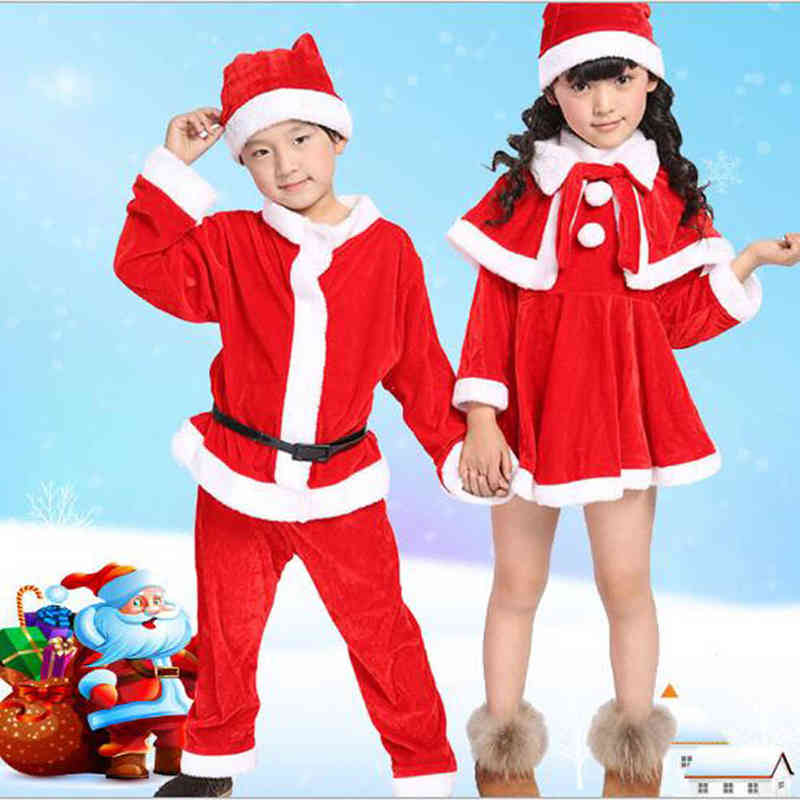 

Bazzery Christmas Comes for Children School dents Stage Performance Santa Claus Clothes Velvet Party Cap Coat Pants Props L220715, Girl model