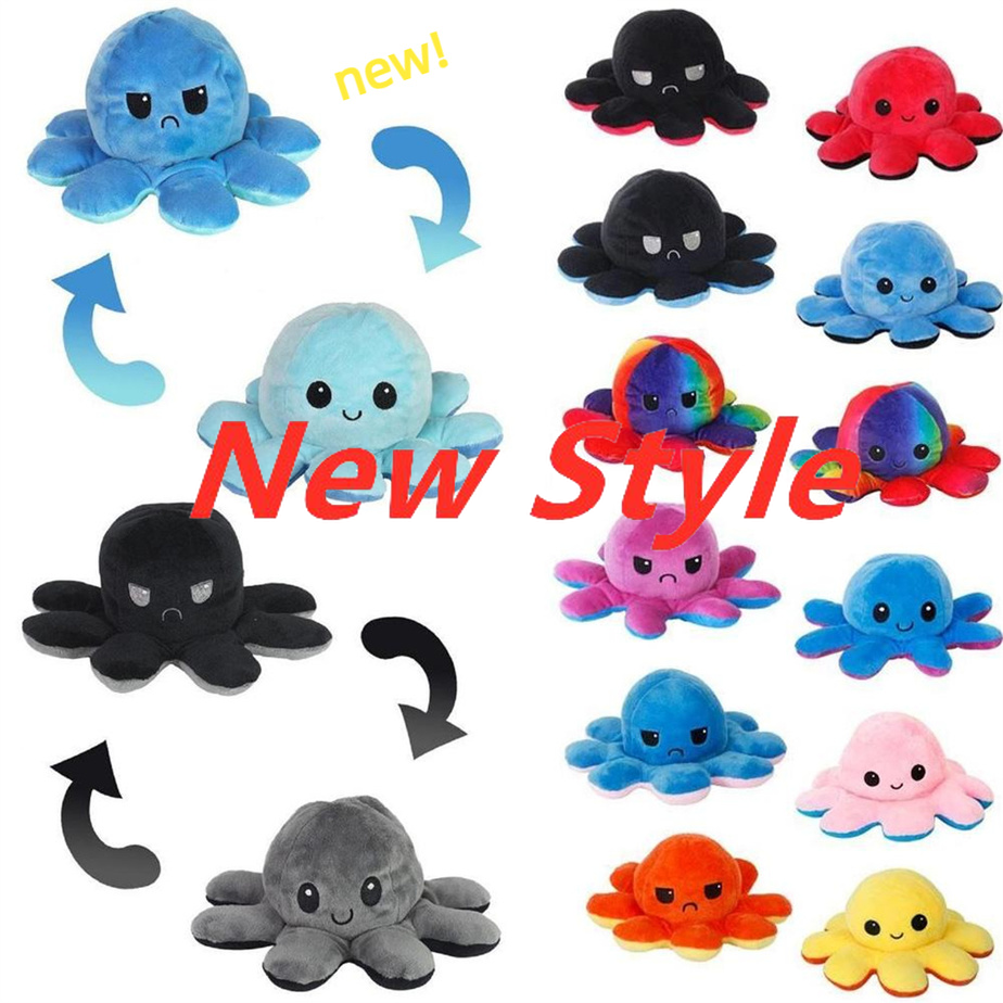 

wholesale Reversible Flip Octopus Stuffed Plush Dolls Party Favor Soft Cute Happy Angry Moods Colors Changed Animal Release Stress toys