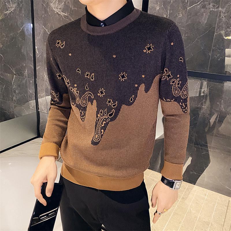 

Men's Sweaters Autumn Winter Korean Fashion Sweater Fake Two Knitted Pullovers High Quality Business Casual Male Clothing Begu22, Black