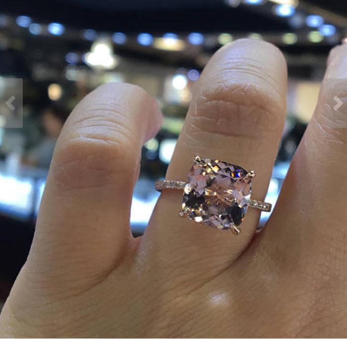 

Wedding Rings Luxury Rose Gold Plated Engagement Ring Princess Cut Pink Gem Crystal Bridal Anniversary Gift Fine JewelryWedding