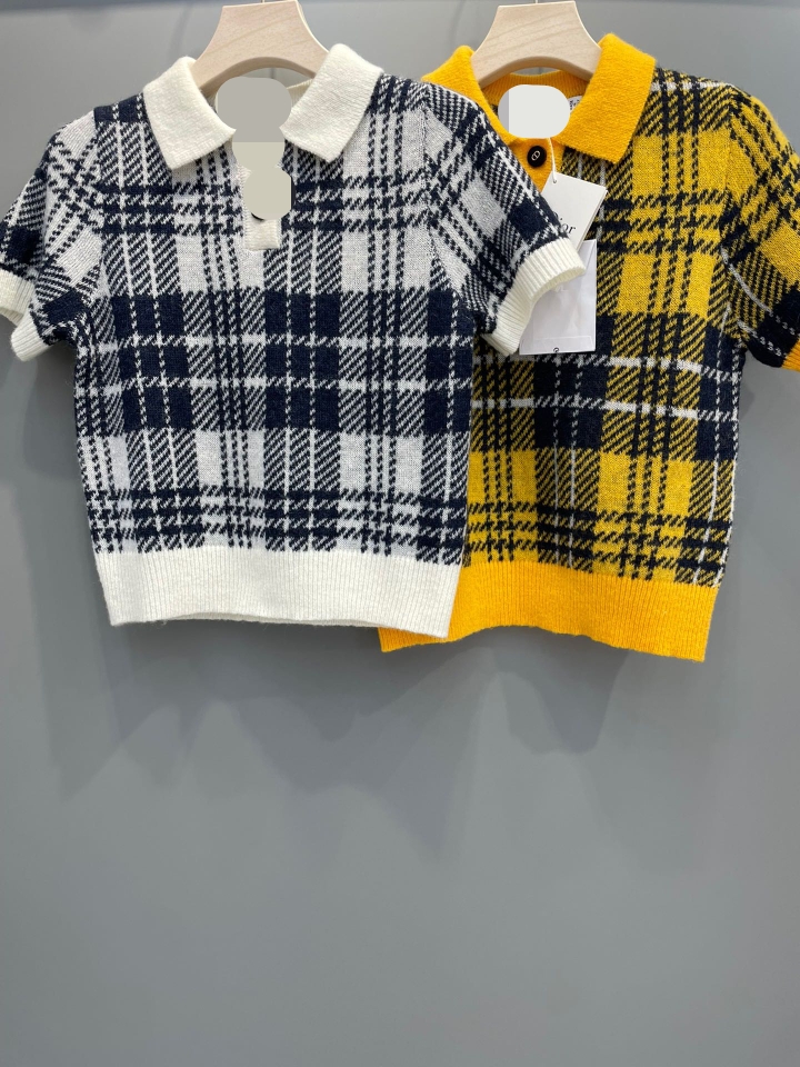 

609 2022 Milan Runway Women' Sweaters Spring Brand SAme Style Sweater Short Sleeve High Quality Lapel Neck pullover Striped Fashion Clothes Womens FL, Yellow