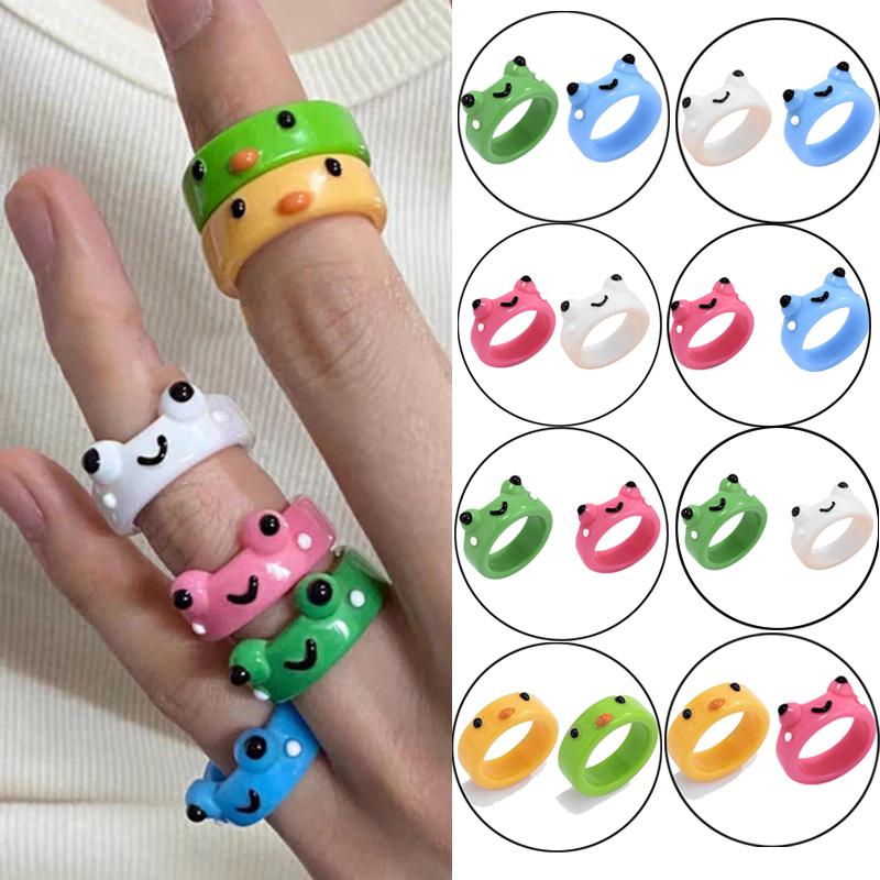 

Cluster Rings Cartoon Animal Resin Frog Ring Women Girls Cute Aesthetic Jewelry Child Party Gift Friendship Acrylic Couple Lovers RingCluste
