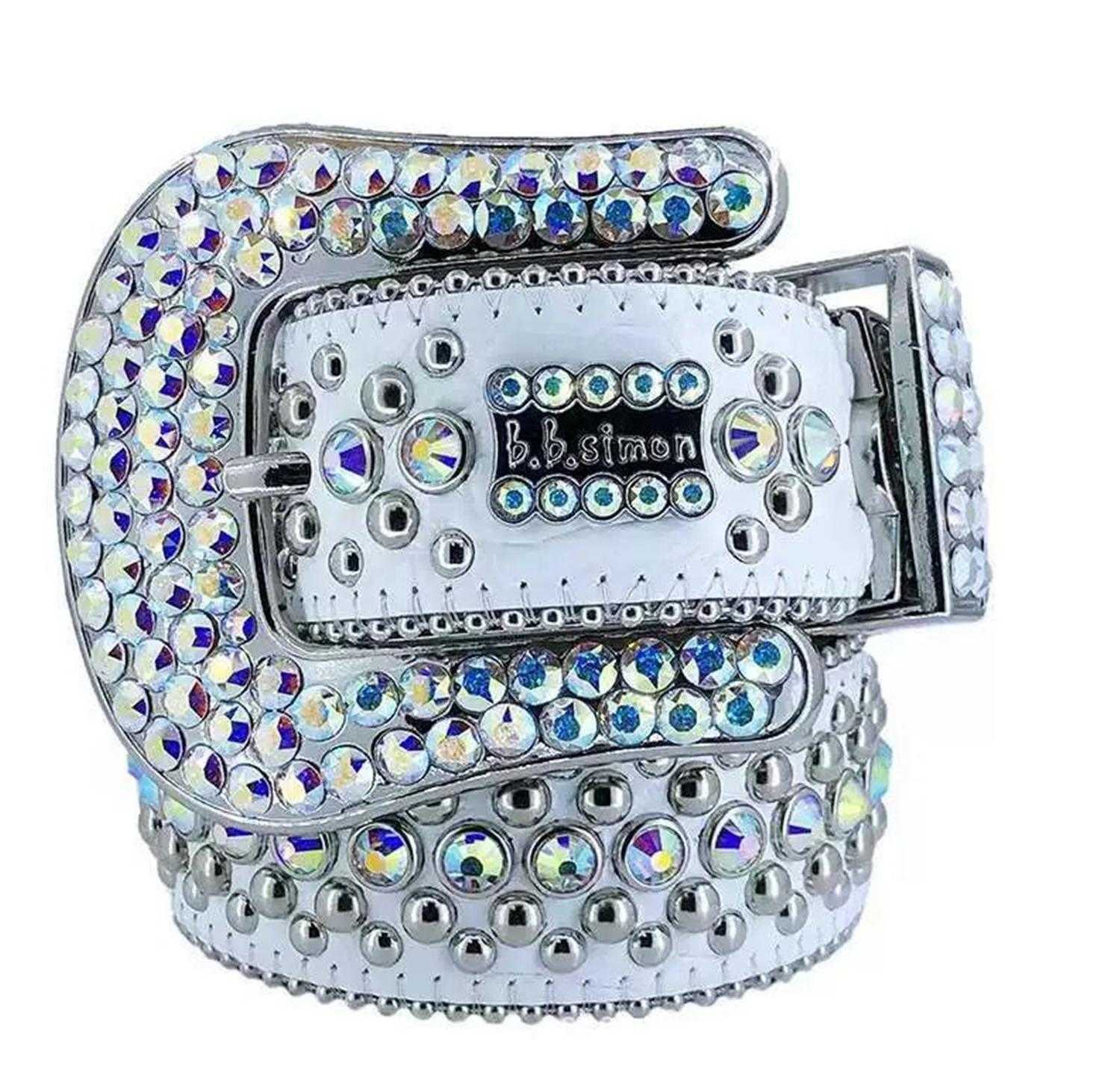

Fashion Designer Belts Women High Quality Mens Bb Simon Rhinestone Belt With Bling Rhinestones Width 4.0CM Waistband, White
