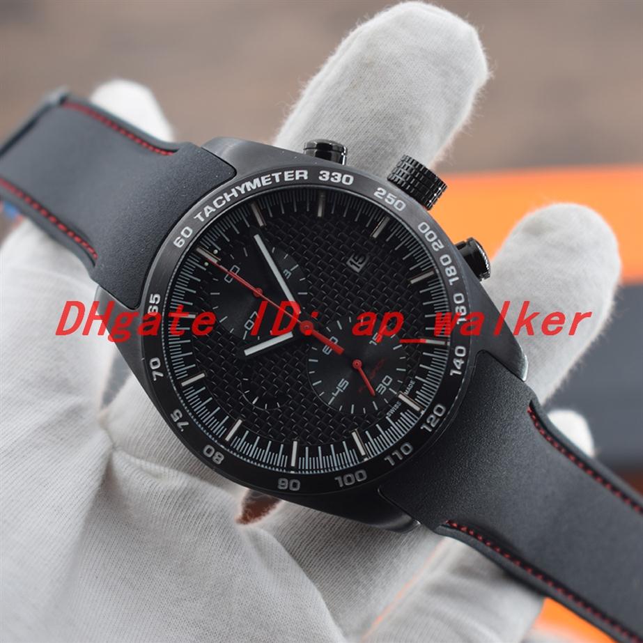 new PD men watch Black PVD stainless steel case OS quartz movement P6620 Sports car series Fiber dial Rubber strap WristWatch 329W