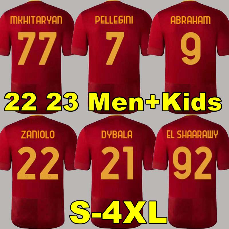 

S-4XL 21 22 23 DYBALA SOCCER JERSEYS ROMA home final Pastore Pellegrini Abraham 2022 2023 totti Zaniolo MANCINI KUMBULLA men kids kit FOOTBALL EL SHAARAWY Uniform rome, 22 23 home