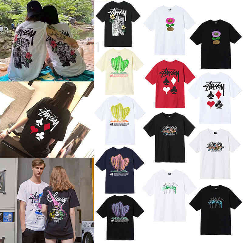 

2022 Stusy Trendy Summer New World Tour Cactus Sunflower Trio Short Loose Cotton Couple Shirt Sweatshirt