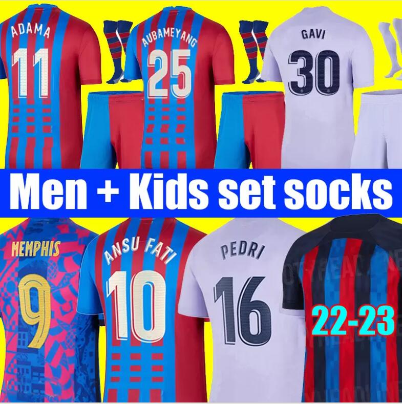 

Camisetas de football MEMPHIS PEDRI ADAMA AUBA soccer jersey FERRAN 21 22 23 ANSU FATI 2021 2022 2023 GAVI F. DE JONG DEST DAVI ALVES kit shirt men kids sets socks, 3rd kids socks