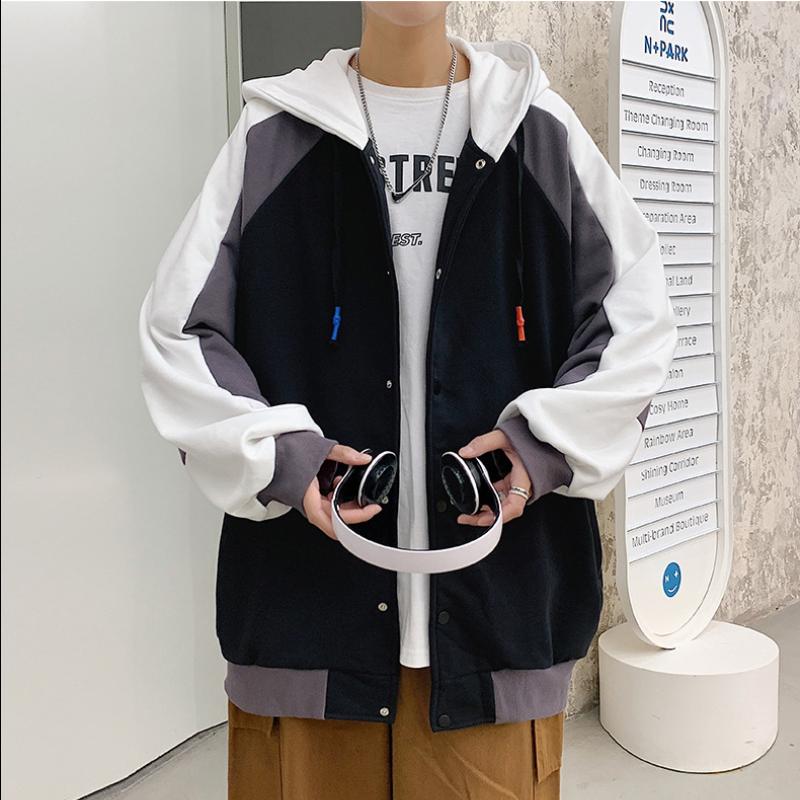 

Men' Hoodies & Sweatshirts 2022 Fall Sweatshirt Baseball Uniform Loose Hooded Cardigan Sports Jacket Men, Black