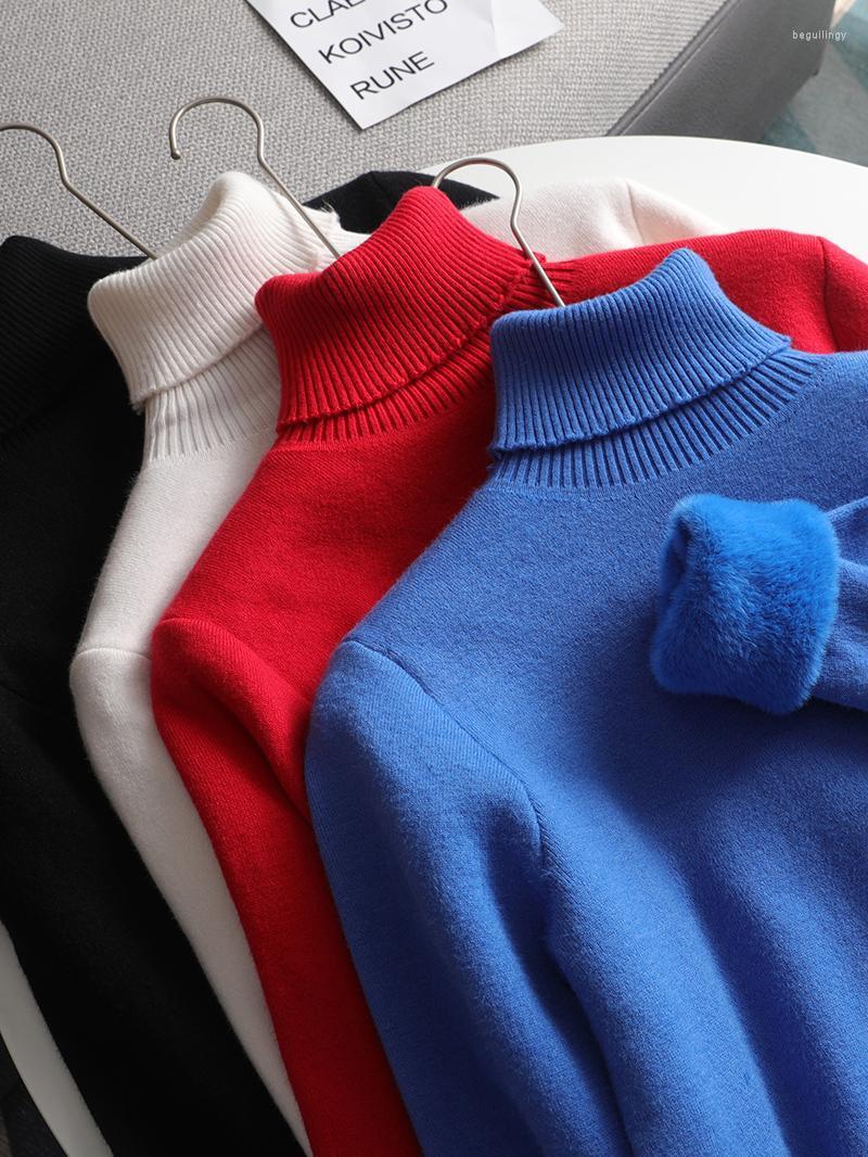 

Women's Sweaters Autumn Winter Fur Basic Warm Velvet Sweater Pullovers Women Female High-neck Fleece Thick Turtleneck Knit JumpersWomen's Be, Highneck khaki