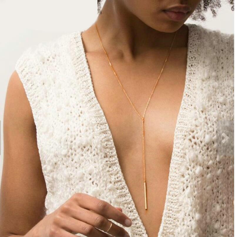 

Pendant Necklaces Simple Stick & Necklace For Women Long Link Chain Rose Gold Color Strip Jewelry Girl N601Pendant
