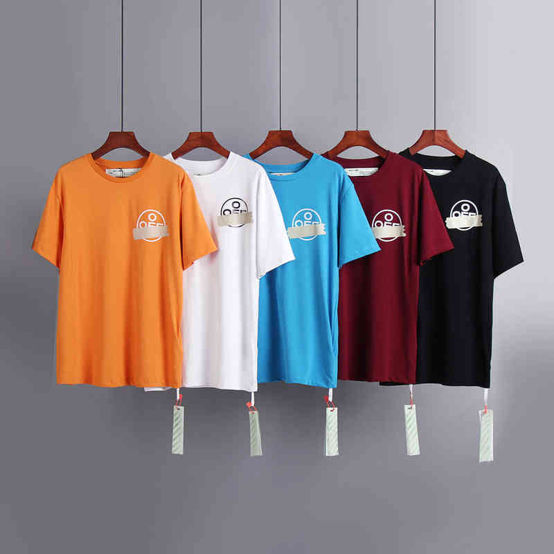 

Factory Direct Sales Designer New Brand Short Sleeve Wholesale Off Summer Embossing Rubber Stripe Printed T-shirt Ow, White