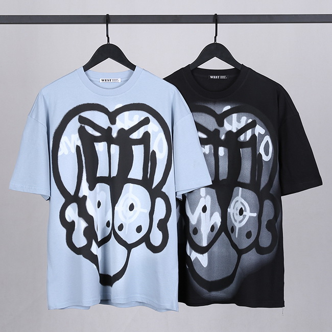 

New Style Graffiti Print Round Neck Men's Short Sleeved T-Shirt Couple Summer Increase Hip-hop Rap Oversize Top Summer Gilrs Cotton Tshirts Tees, Desiccant