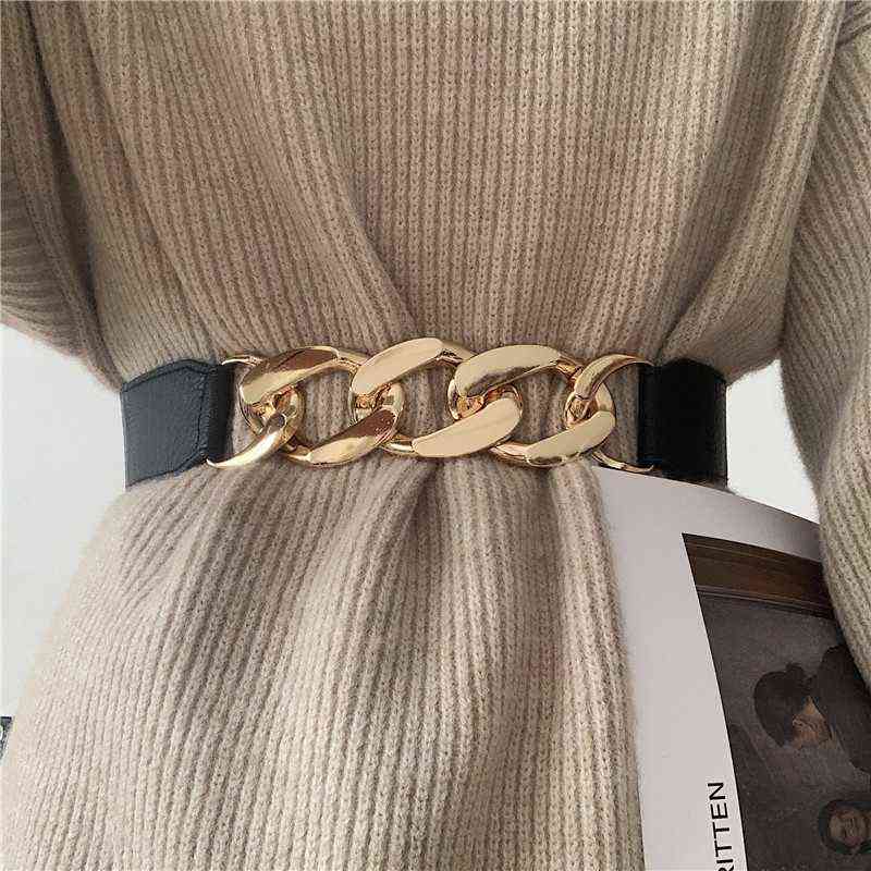 

Fashion Chain Belt Elastic Metal Waist Belts for Women Ladies Coat Dress Belt Waistband Y220419, Black